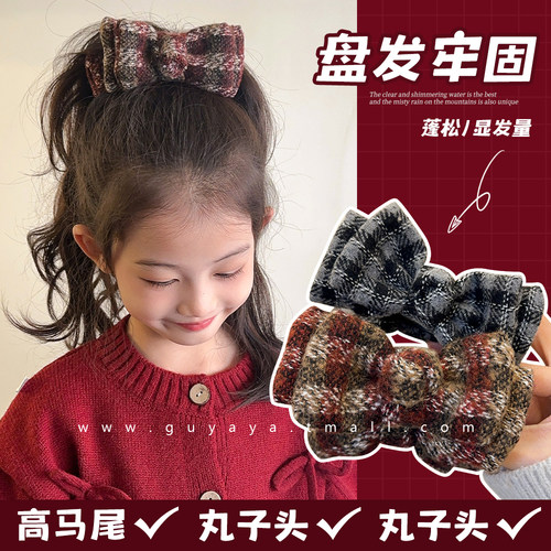 秋冬格纹学院风蝴蝶结发夹