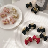 Двусторонная заколка-крабик с бантиком, детский маленький аксессуар для волос, челка, заколка для волос, шпильки для волос