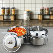 三洽不锈钢调味组合套装 有盖配勺二三四味 餐厅食堂饭店商用中式