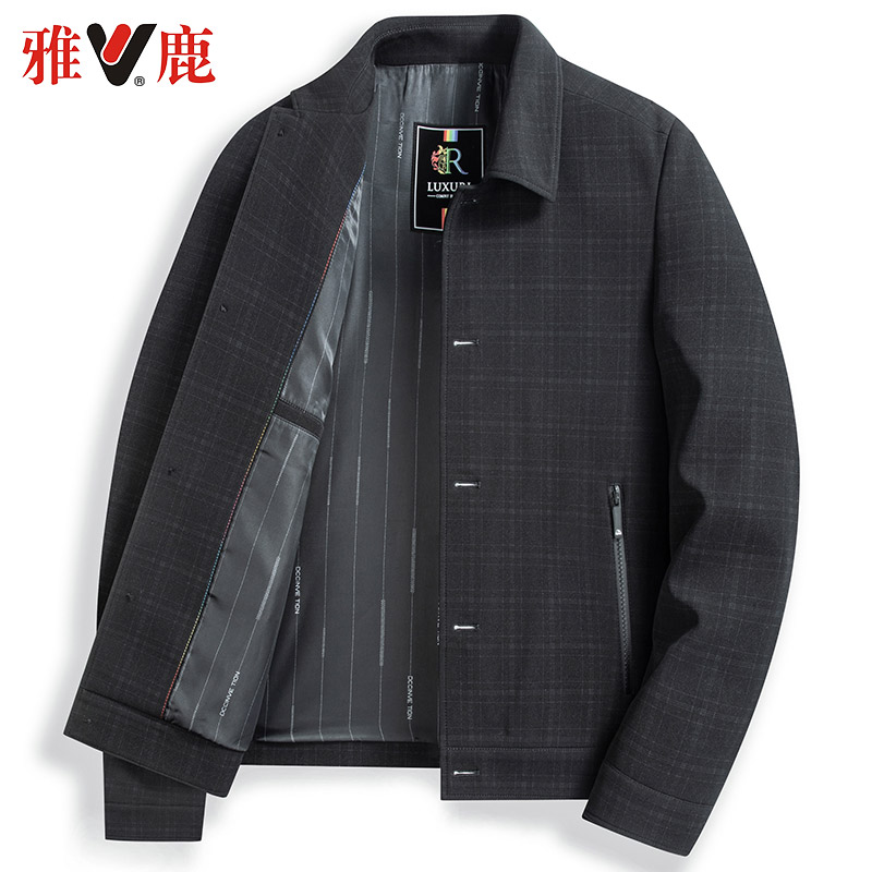 雅鹿春秋季商务休闲翻领男士夹克