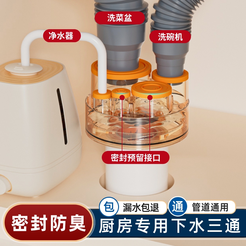 厨房下水管防返臭神器三通接头