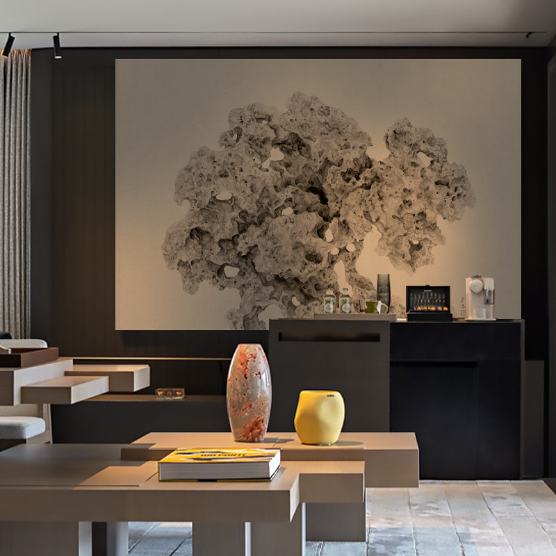 新中式沙发背景墙大气装饰画画禅意茶室书房挂画画办公室太湖石壁,家居饰品,现代装饰画,淘宝优惠券,粉丝福利购,淘宝优惠卷