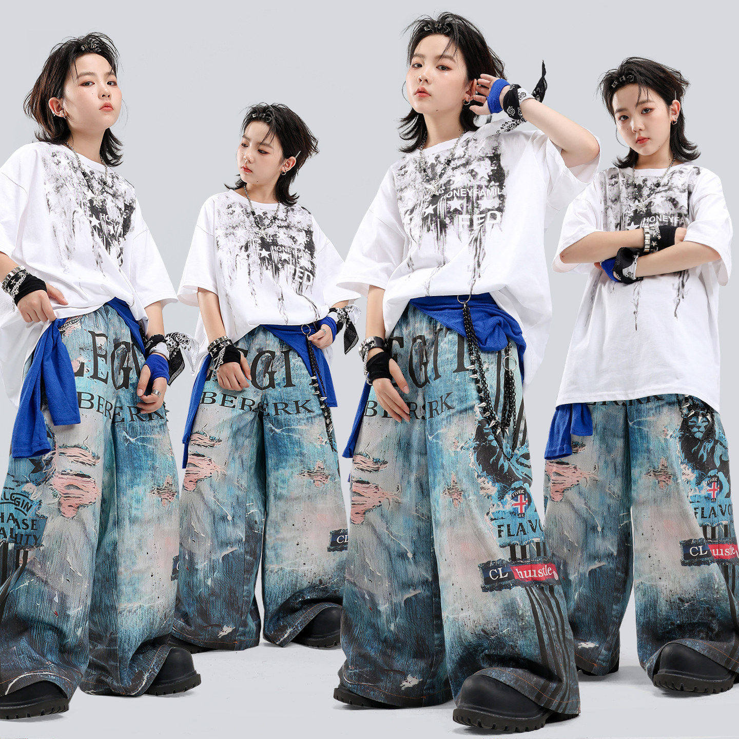 儿童街舞演出服嘻哈男女童潮流穿搭套装少儿hiphop架子鼓舞蹈服装