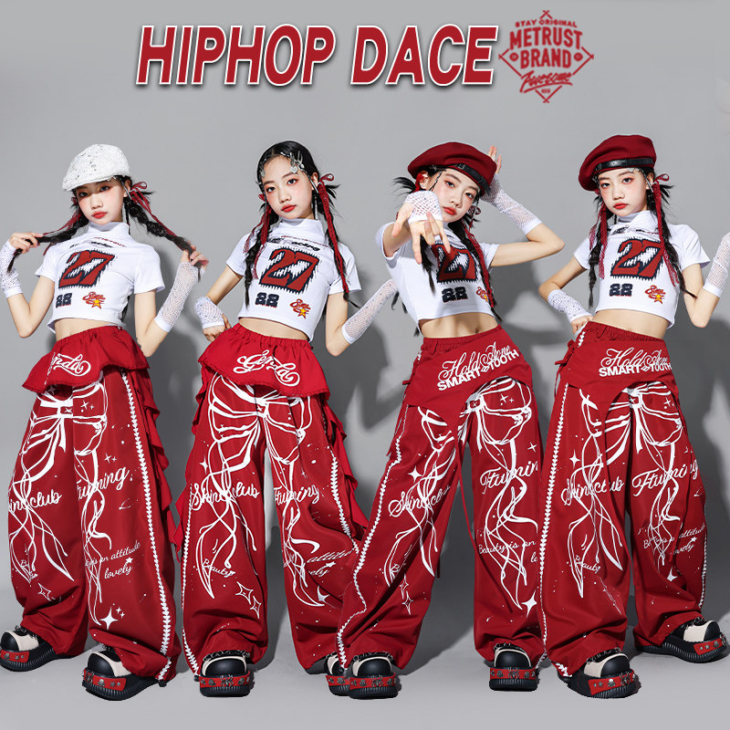女童红色爵士舞演出服少儿jazz裤子儿童街舞表演服装女孩套装潮装
