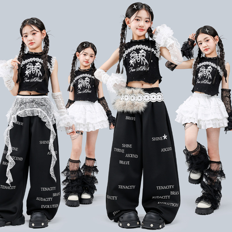 女童爵士舞服装露脐蝴蝶背心套装