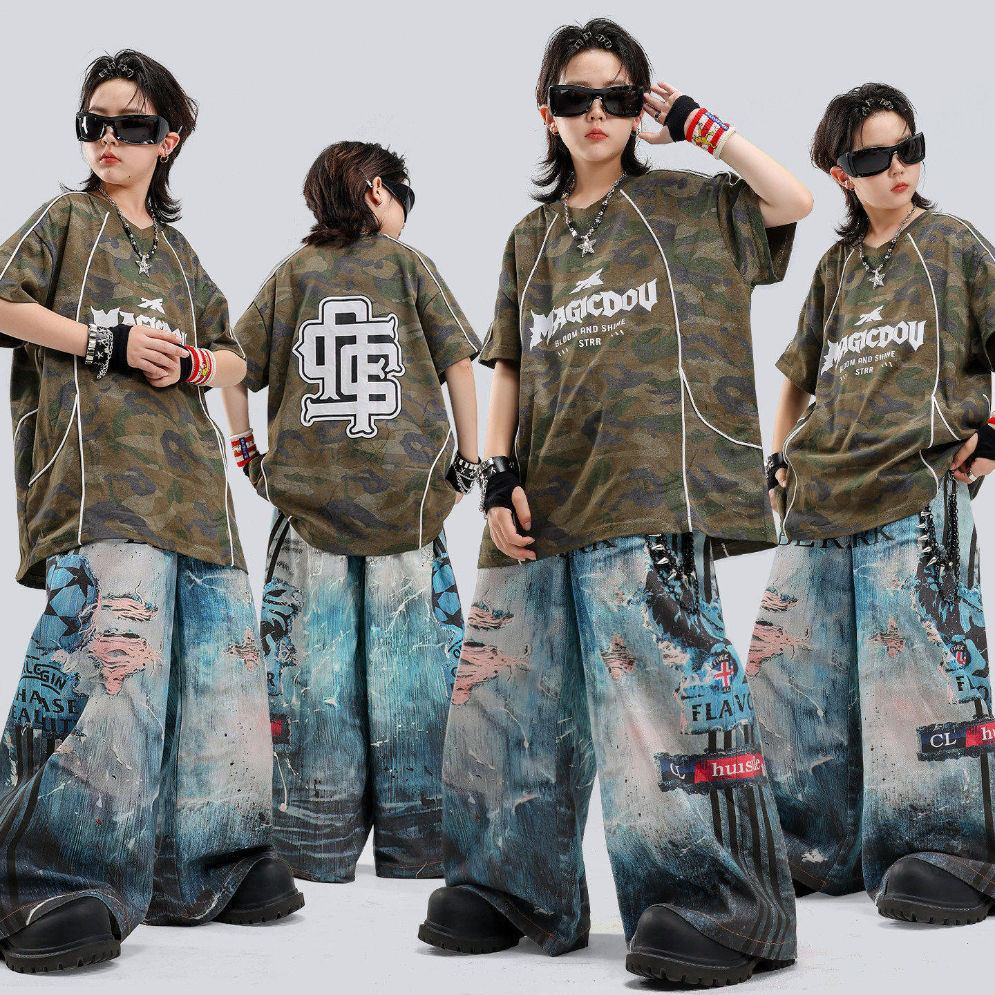 儿童街舞潮服嘻哈男女童迷彩