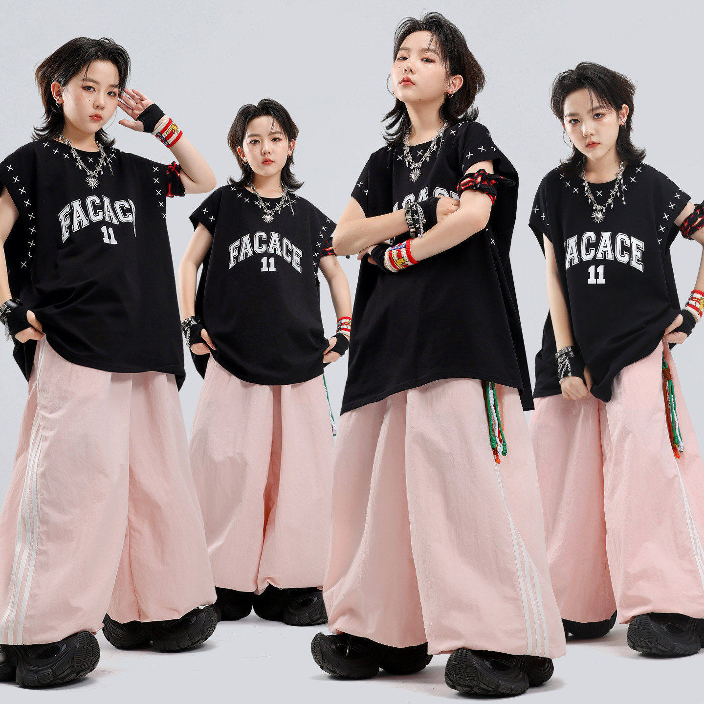 男童街舞演出服嘻哈夏季儿童黑色
