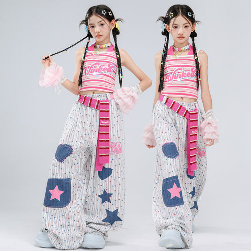 女童爵士舞服装夏季露脐露背吊带