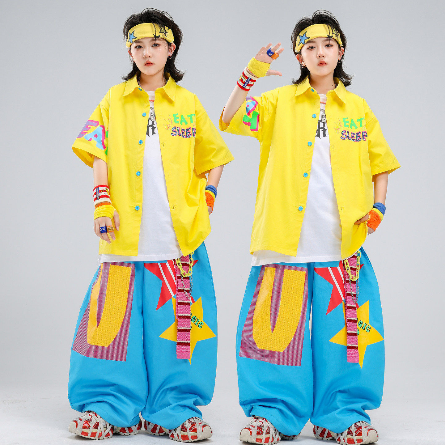 儿童街舞服装嘻哈男童多巴胺黄色