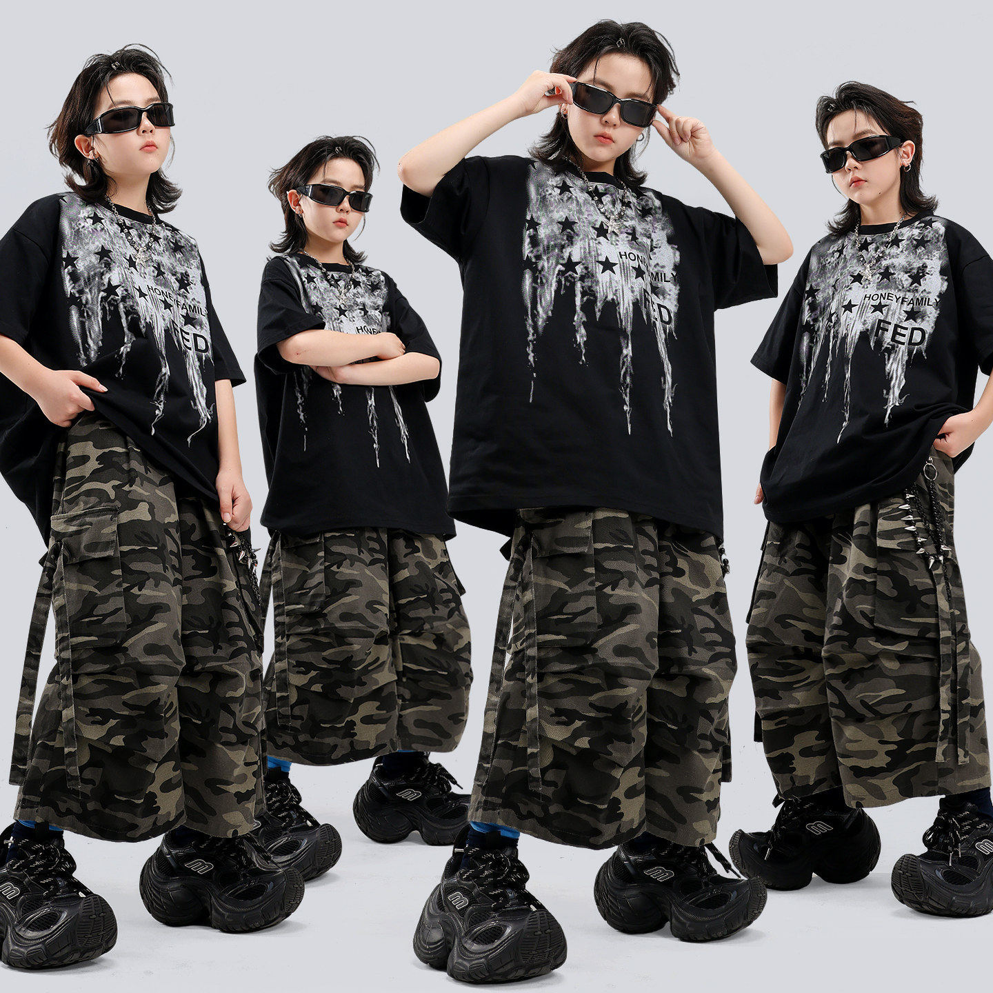 儿童街舞演出服嘻哈男女童迷彩