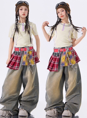 女童爵士舞服装女潮酷jazz舞蹈浅绿色上衣套装儿童走秀街舞演出服
