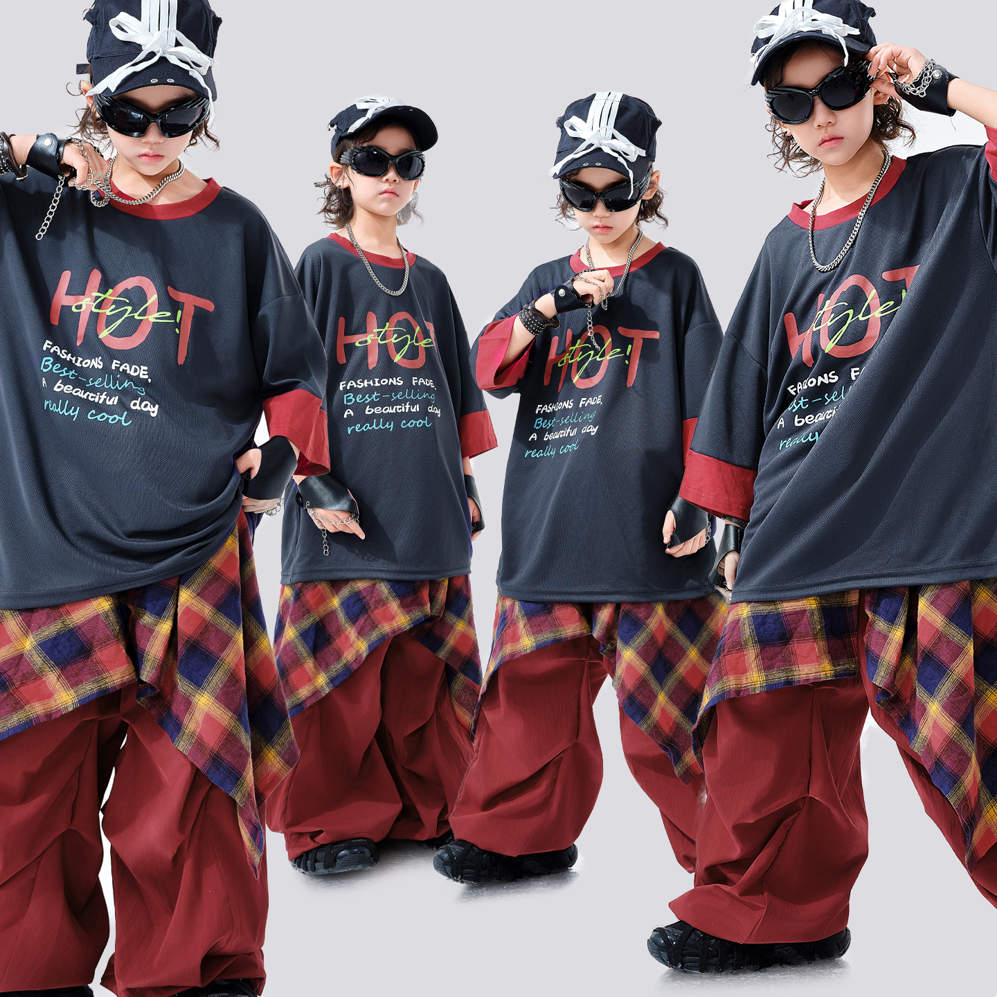 架子鼓hiphop演出服男 童紫色炸街酷帅少儿嘻哈街舞儿 童潮服爵士