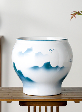 中式古典陶瓷花盆手绘水墨画中国风家用发财树兰花专业三角梅冬青