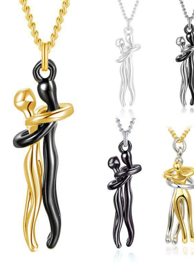 情侣拥抱吊坠项炼恋人在一起金属铂金