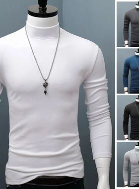 Hot Winter Warm Men Mock Neck Basic Plain T-shirt Blouse Pul