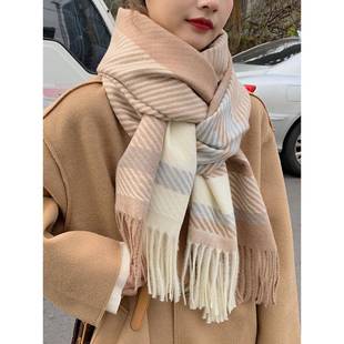 Scarf Autumn Style 2023 Plai Preppy Women Vintage New Winter