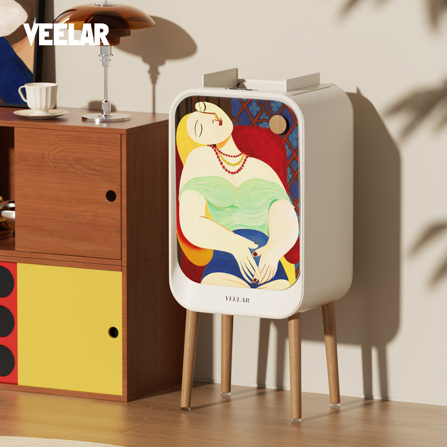 VEELAR智能感应垃圾桶家用客厅创意奶油风高脚高颜值2026新款意式