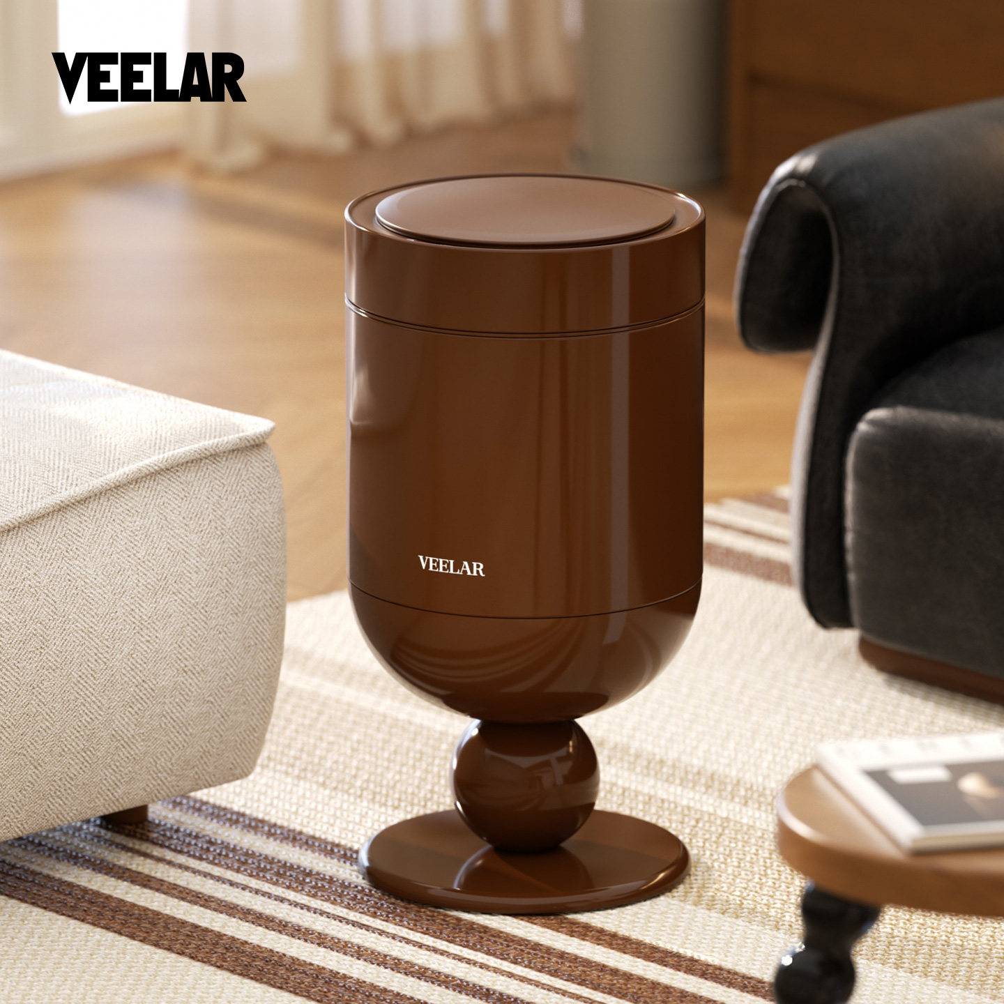 VEELAR感应垃圾桶智能客厅高脚酒杯家用2026新款中古风高颜值复古