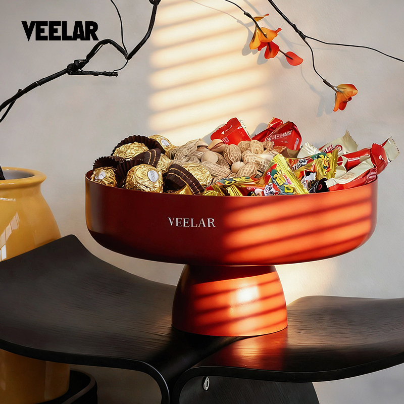 VEELAR水果盘红色乔迁结婚艺术客厅家用茶几精致高颜值零食糖果盘