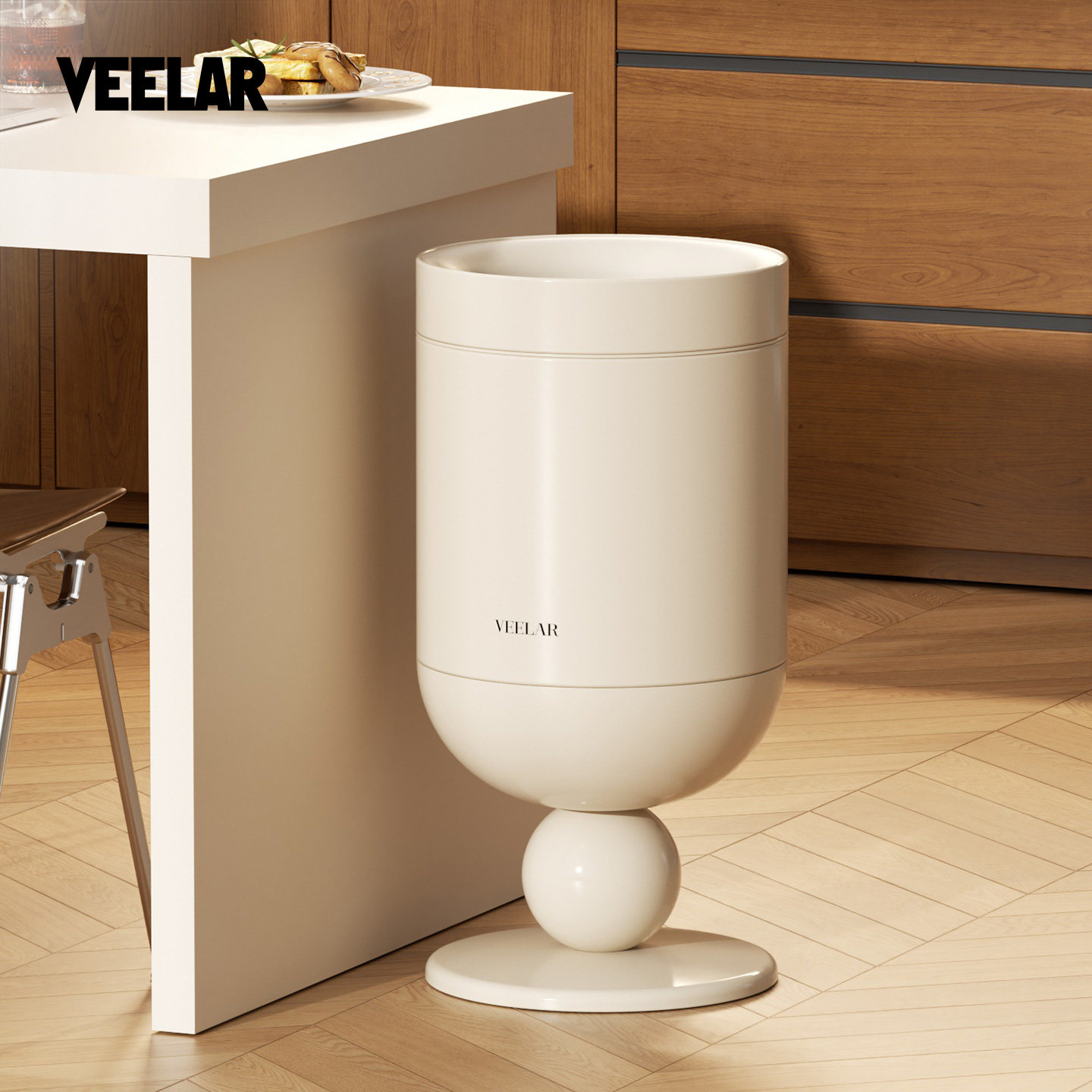 VEELAR无盖垃圾桶厨房客厅高脚家用大容量高颜值中古风轻奢奶油风