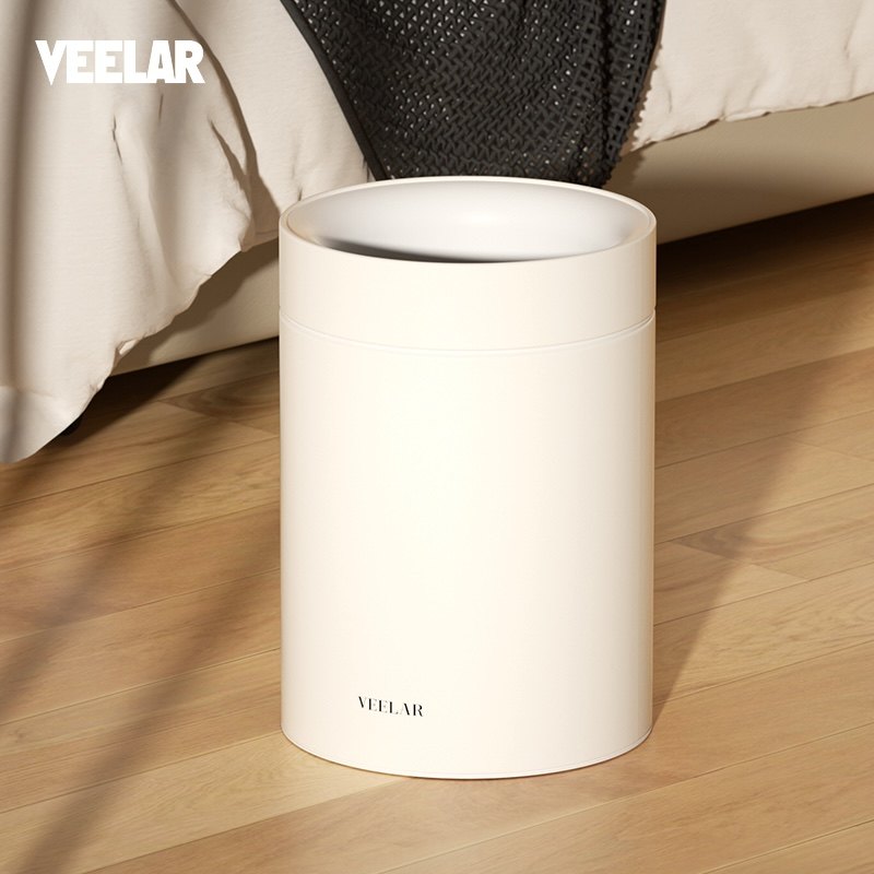 VEELAR无盖垃圾桶家用厨房卧室卫生间客厅奶油风高颜值意式极简白