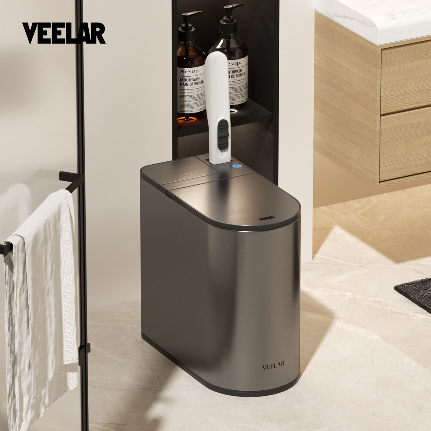 VEELAR智能感应垃圾桶卫生间厕所家用夹窄缝带马桶刷一体专用桶