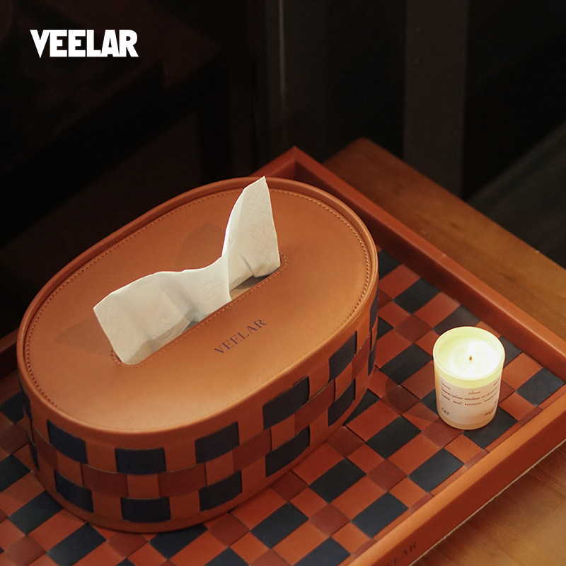 VEELAR纸巾盒高级感纸抽盒复古编织纹桌面轻奢餐桌中古包豪斯客厅