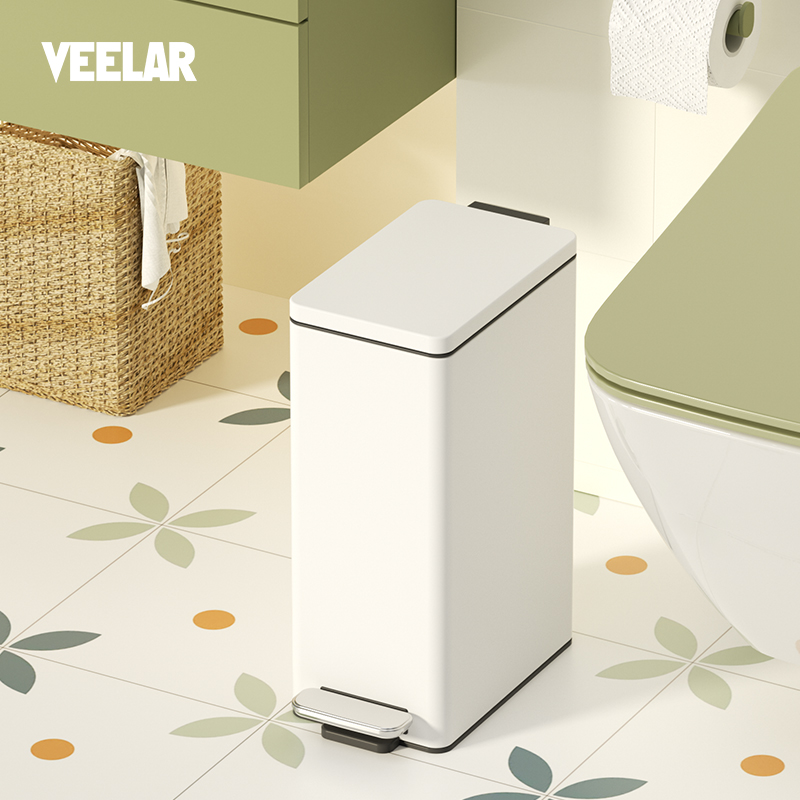 VEELAR化妆室垃圾桶室内家用高颜值厕所夹缝带盖子脚踩窄缝小卫生