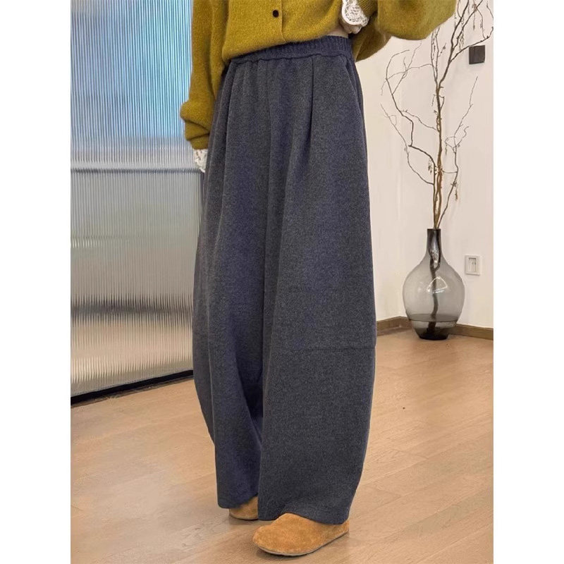 毛呢香蕉阔腿裤女春秋冬季大码高腰宽松垂感窄版休闲裤直筒弯刀裤