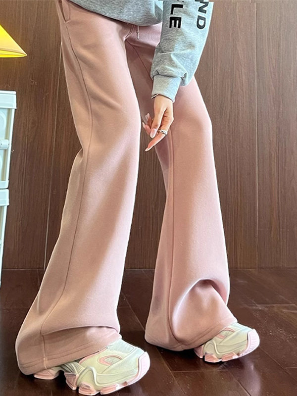 美式微喇运动裤女2025秋季新款高腰显瘦卫裤修身垂感拖地喇叭裤子