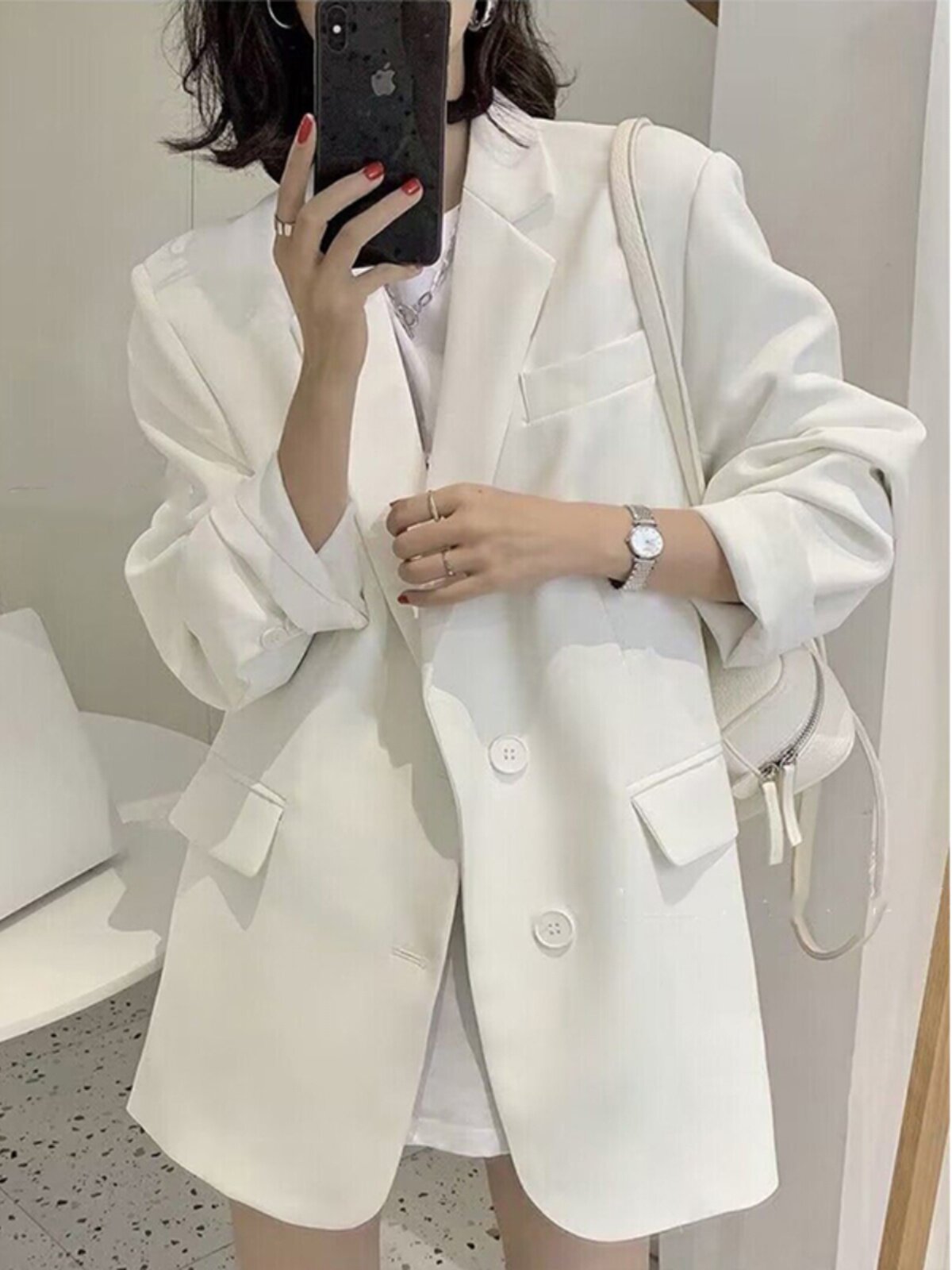 白色西装外套女春秋新款高级感小个子宽松显瘦韩版休闲小西服上衣