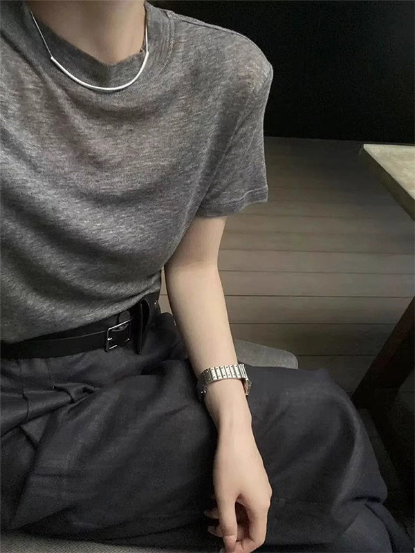 高底天丝面膜圆领短袖t恤为妇女夏季新宽松修身看起来简单的内分