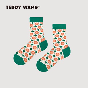 新中式 TEDDY 男女同款 原创设计 WANG喜袜中筒袜 复古花纹潮袜喜事