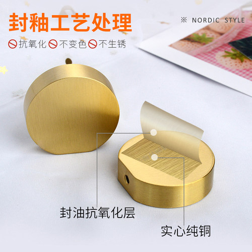 衣柜抽屉柜门把手纯铜圆形金色