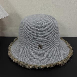 拉菲草毛邊女夏季 海邊沙灘遮可折疊太陽(yáng)帽小清新漁夫編織草帽 韓版