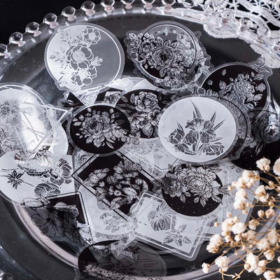 美好的一天 静待花开黑白反色PET防水贴纸包 手帐DIY打底素材装饰