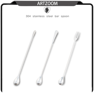 ARTZOOM Spoon调酒勺 带叉水滴型羽毛头系列不锈钢调酒棒吧勺Bar