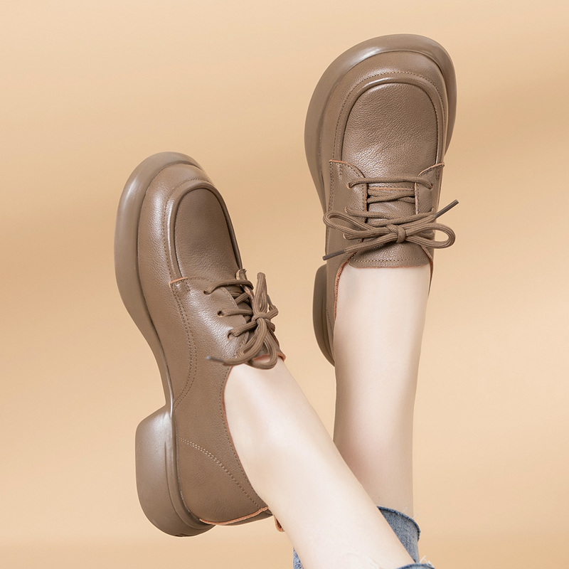 乐福鞋女舒适系带真皮女鞋软底