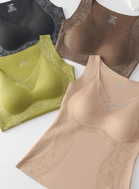 闺蜜保暖背心冬季女无痕自发热打底修身蚕丝内衣免穿文胸M03388