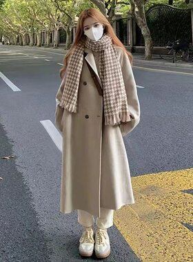 双面绒毛呢大衣女中长款加厚2023秋冬季新款赫本风小个子呢子外套