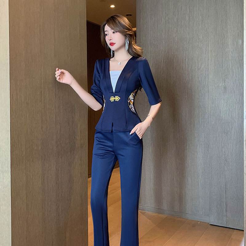 新款足浴足疗女技师工作服美容师养生馆桑拿按摩套装8096中袖