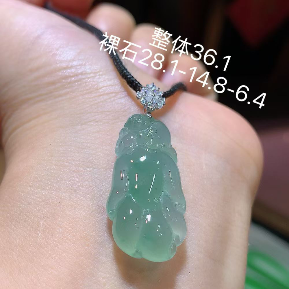 天然翡翠缅甸翡翠A货18K金冰晴佛手吊坠玉石挂件