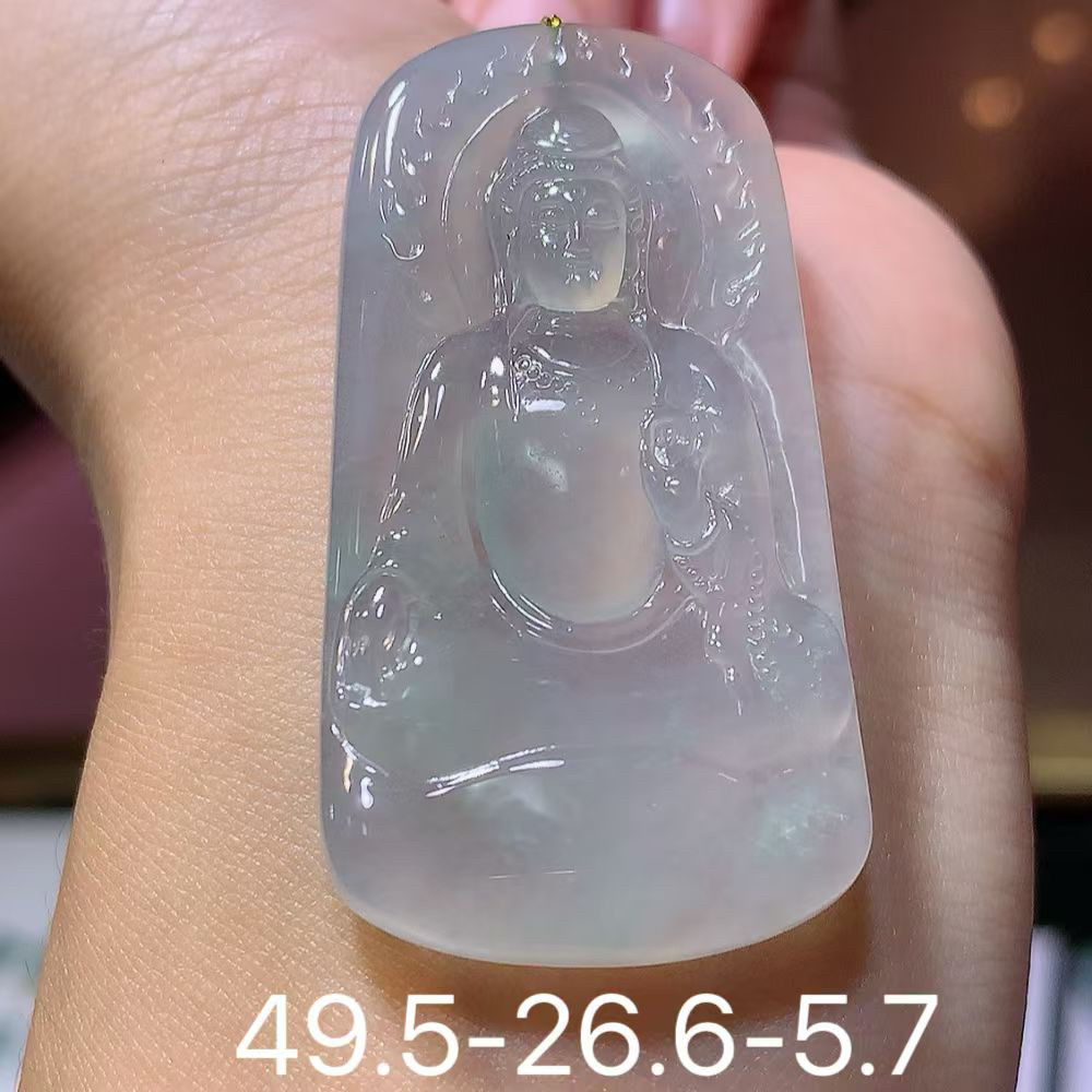 天然翡翠高冰种飘花观音吊坠缅甸翡翠挂件男女款