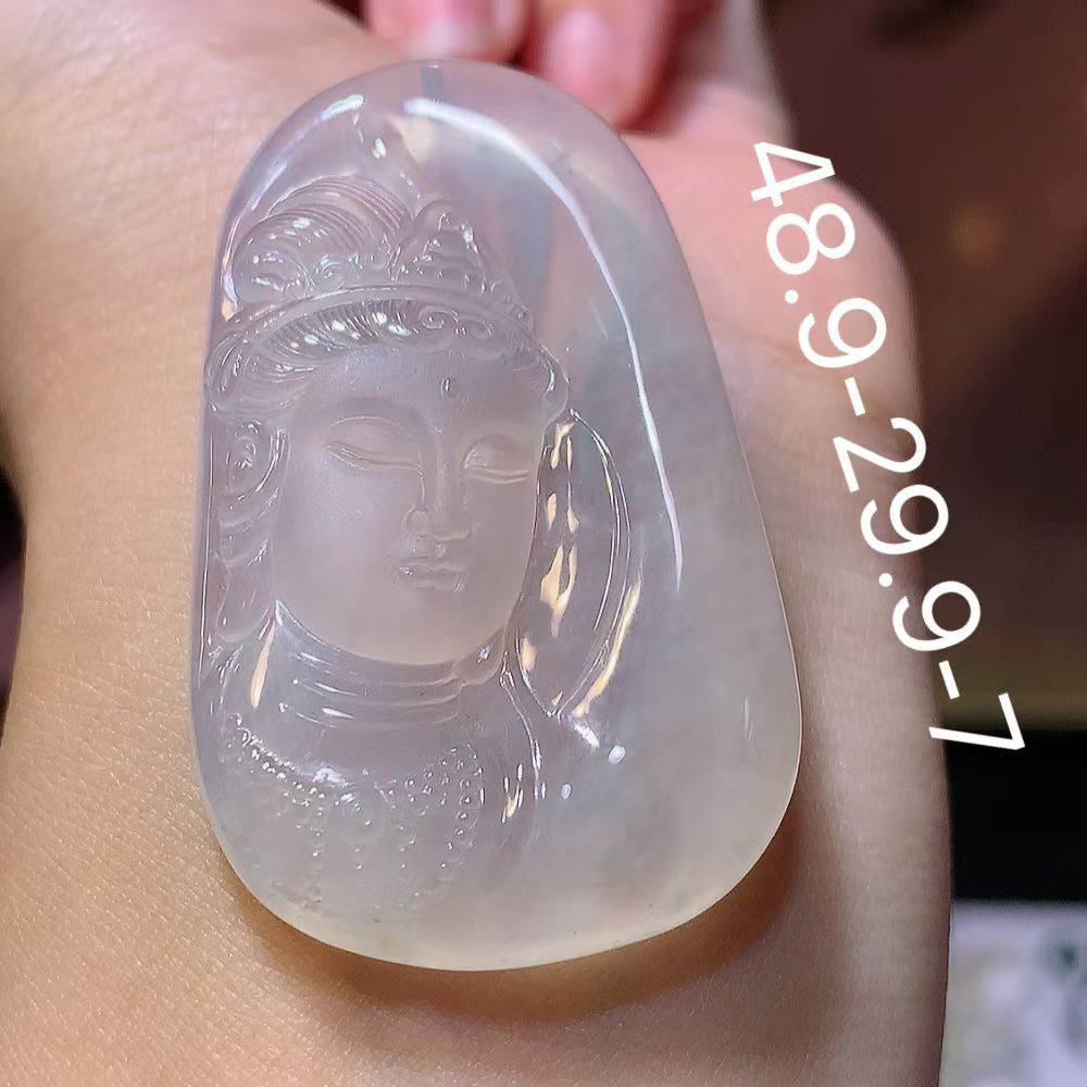 天然翡翠缅甸A货高冰种观音头吊坠男女款玉石挂件