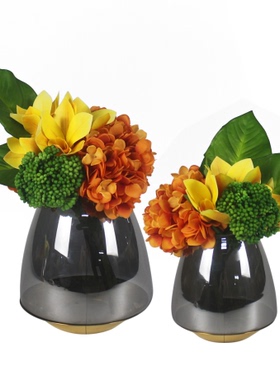 设计师玻璃轻奢干花欧式风摆件