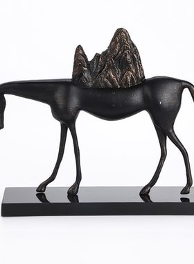 新中式简约黑色马摆件酒柜样板间雕塑摆设售楼处电视柜桌面装饰