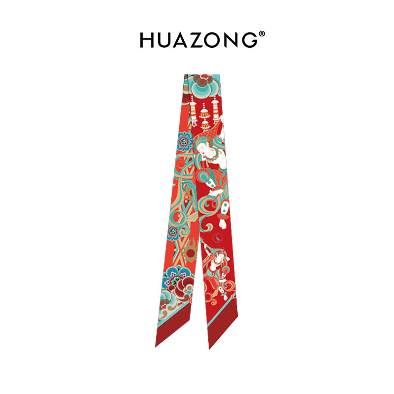 画踪真丝小丝巾敦煌反弹琵琶100%桑蚕丝窄发带绑包博物馆文创礼物