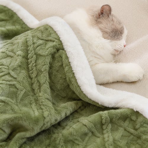 猫毯子踩奶冬天猫咪专用小被子冬季布偶猫猫垫子墨绿色双层沙发垫