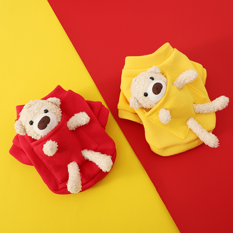 猫衣服秋季冬季加绒加厚两脚衣可爱高颜值小熊卫衣宠物用品缅因猫