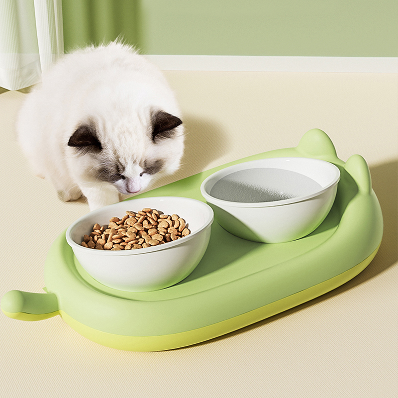 猫碗陶瓷猫食盆喝水喂食二合一